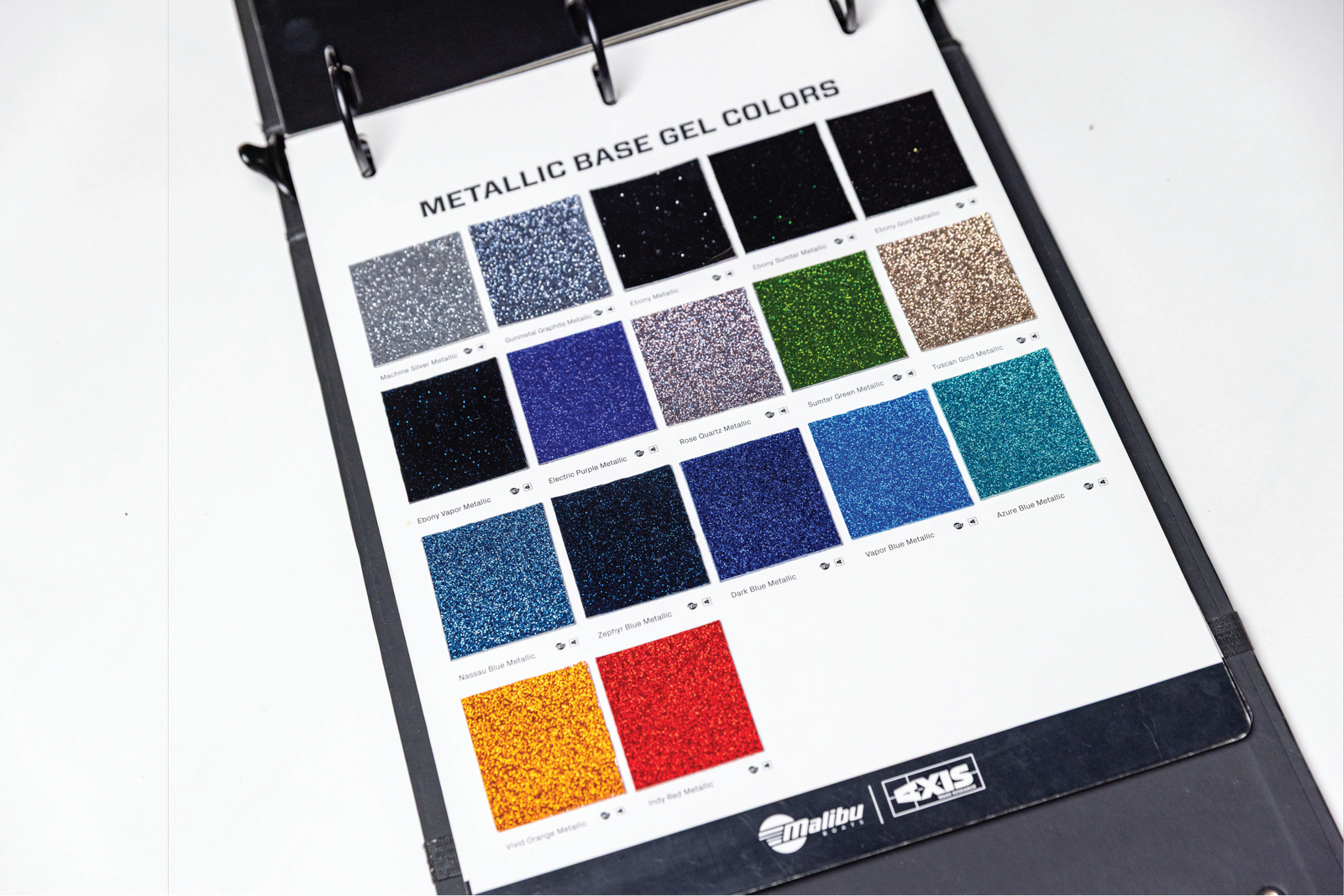 Malibu metallic base gel color swatch sample book