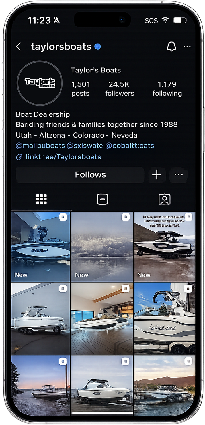 Taylor's Boats Instagram on a phone