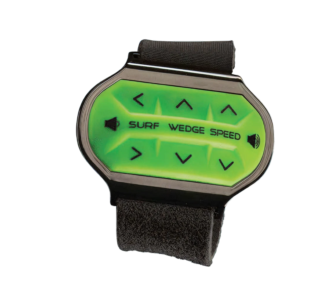 Green-screened Surf Band wrist remote with Surf, Wedge and Speed controls